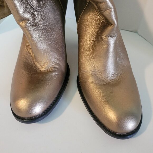 Mia Gold Leather Round Toe Stack Heel Pull-on Mid Calf Western Style Boo… - Picture 3 of 7